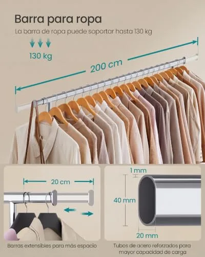 SONGMICS ▫️ Carrinho para Roupa com Rodas, Extensível, Capacidade de 150 kg 3