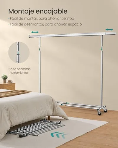 SONGMICS ▫️ Carrinho para Roupa com Rodas, Extensível, Capacidade de 150 kg 5