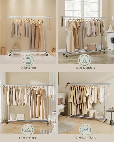 SONGMICS ▫️ Carrinho para Roupa com Rodas, Extensível, Capacidade de 150 kg 6