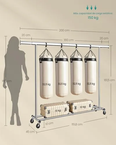 SONGMICS ▫️ Carrinho para Roupa com Rodas, Extensível, Capacidade de 150 kg 7