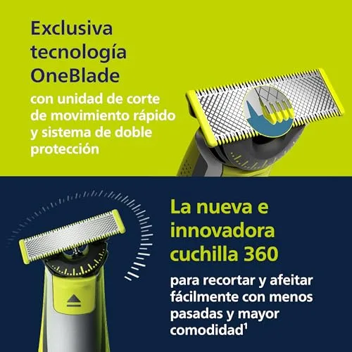 PHILIPS ▫️ OneBlade 360 Auténtico Barbeiro, máquina de barbear e aparador elétrico para o rosto e o corpo, 3 conjuntos de lâminas 360, 4 pentes para barba por fazer (1, 2, 3, 5 mm), 1 kit para o corpo, QP2834/31 4