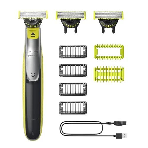 PHILIPS ▫️ OneBlade 360 Auténtico Barbeiro, máquina de barbear e aparador elétrico para o rosto e o corpo, 3 conjuntos de lâminas 360, 4 pentes para barba por fazer (1, 2, 3, 5 mm), 1 kit para o corpo, QP2834/31 6