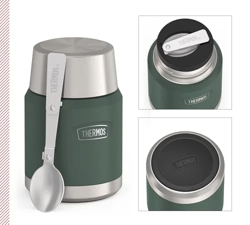 THERMOS ▫️ ICON Food Jar 0,47 l, verde mate/floresta, 470 ml, parede dupla, aço inoxidável 18/8, mantém o calor e o frio, com colher dobrável, base antiderrapante, totalmente hermética 2