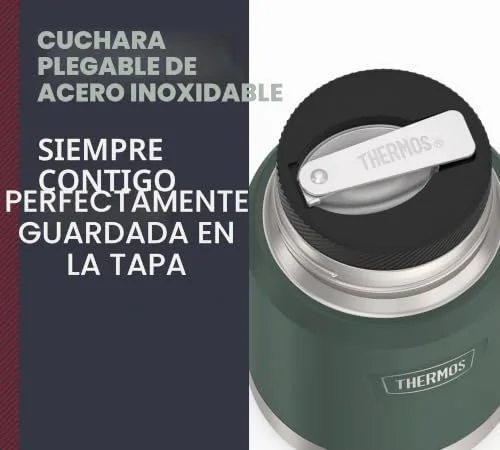 THERMOS ▫️ ICON Food Jar 0,47 l, verde mate/floresta, 470 ml, parede dupla, aço inoxidável 18/8, mantém o calor e o frio, com colher dobrável, base antiderrapante, totalmente hermética 3