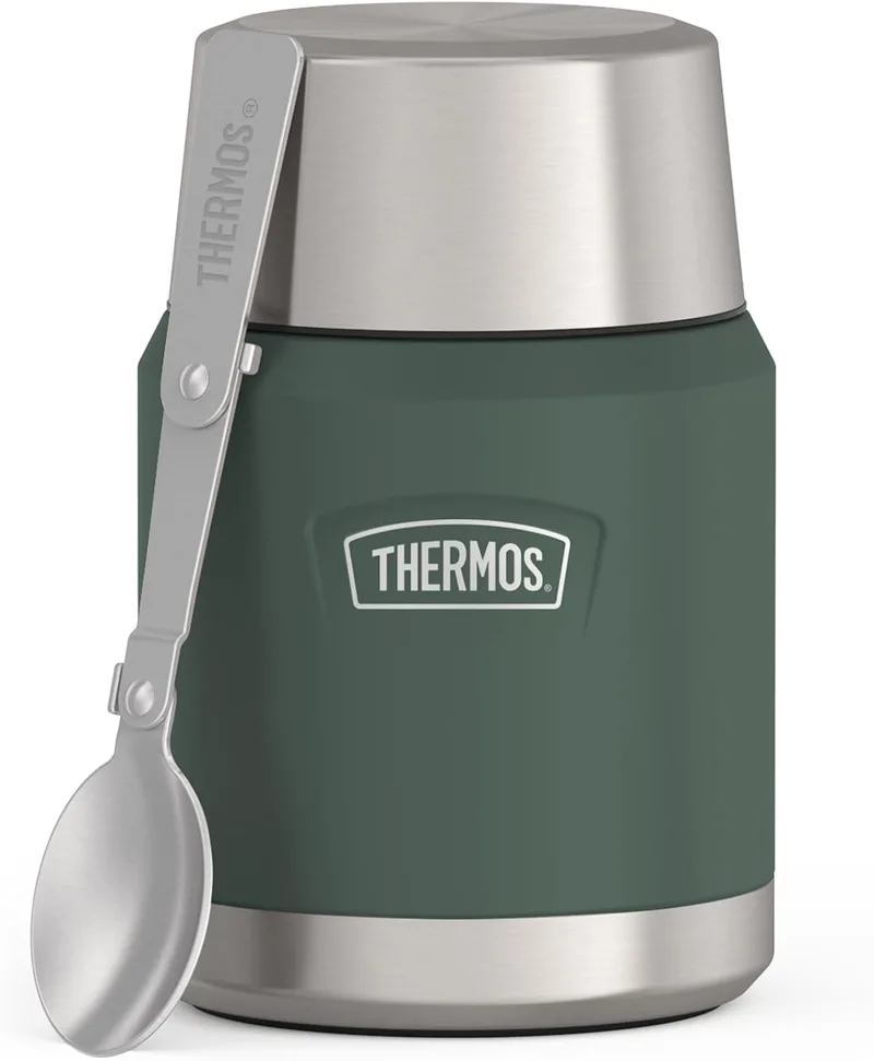 THERMOS ▫️ ICON Food Jar 0,47 l, verde mate/floresta, 470 ml, parede dupla, aço inoxidável 18/8, mantém o calor e o frio, com colher dobrável, base antiderrapante, totalmente hermética