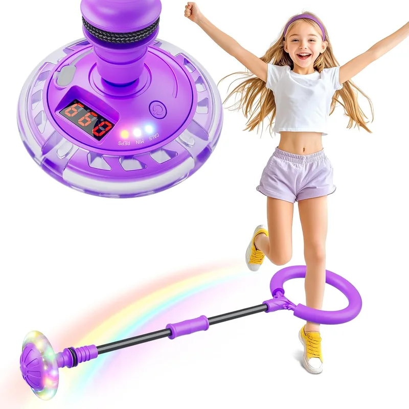 Hot Bee ▫️ Bola de salto recarregável com luz e contador para meninas dos 6 aos 11 anos | Brinquedo luminoso com contagem de voltas, calorias e tempo, bola saltitante para crianças e presente para meninas dos 6 aos 11 anos, cor violeta