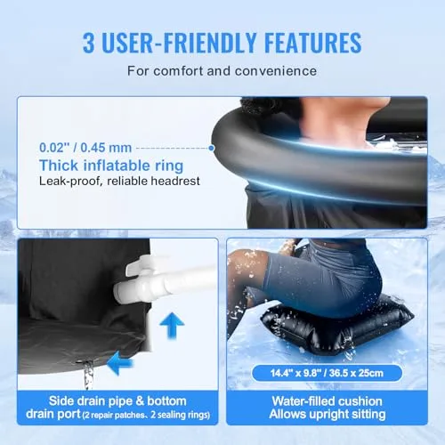 VEVOR ▫️ Banheira de gelo de 850 x 750 mm para terapia de água fria para desportistas, piscina de imersão portátil para exterior com barril de gelo para recuperação, 398 L com tampa, preta 4