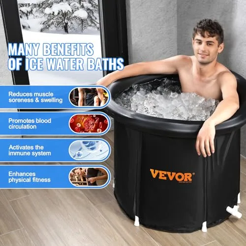 VEVOR ▫️ Banheira de gelo de 850 x 750 mm para terapia de água fria para desportistas, piscina de imersão portátil para exterior com barril de gelo para recuperação, 398 L com tampa, preta 6
