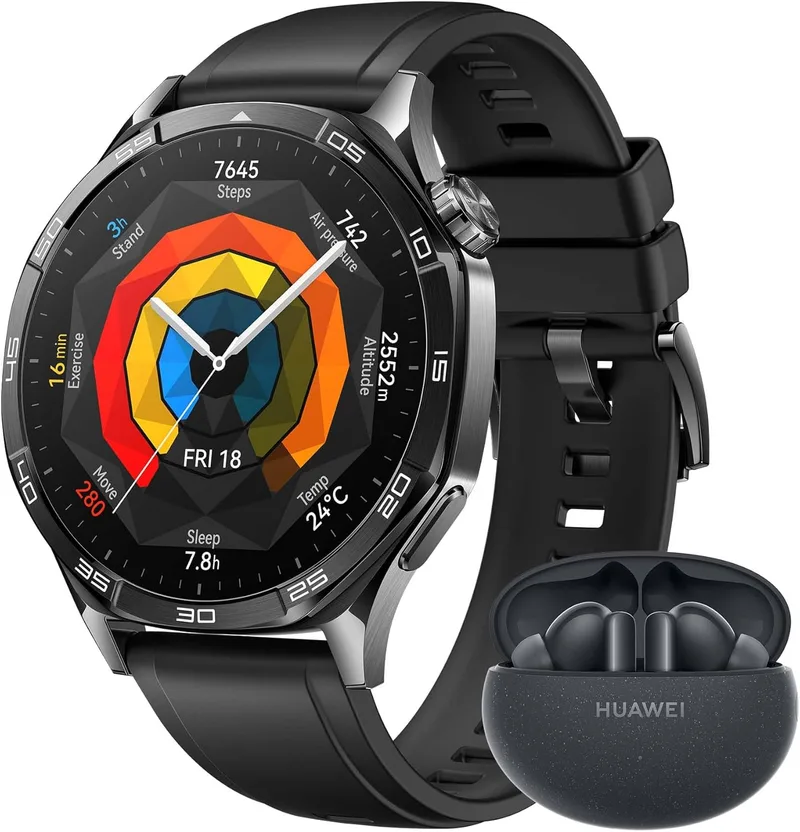 HUAWEI ▫️ Watch GT 5 46 mm Smartwatch + FreeBuds 5i Preto, Silhueta com Design Sofisticado, Nova Experiência de Corrida e Ciclismo, Monitorização da Saúde, 14 Dias de Autonomia, iOS e Android, Preto