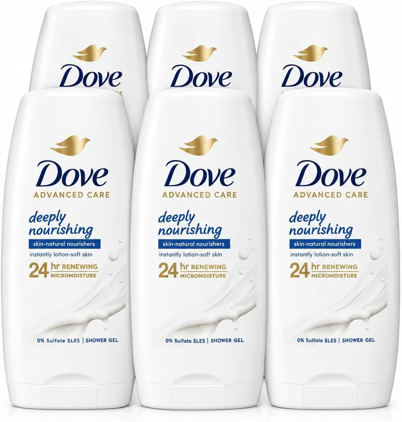 Dove ▫️ Gel de banho para pele seca – Hidratação profunda com sérum triplo hidratante, 55 ml