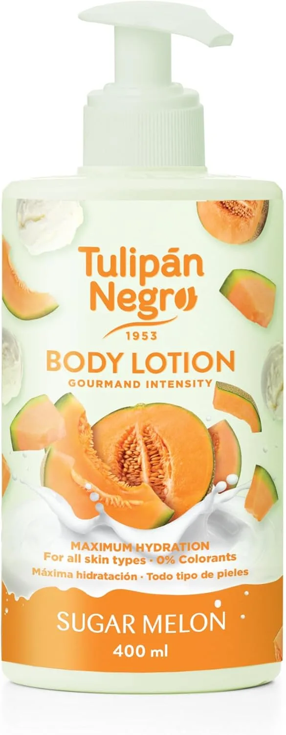 TULIPAN NEGRO ▫️ Tulipán Negro - Loção Corporal Sugar Melon com Dosador, Hidratação Intensa para Todos os Tipos de Pele, Creme Corporal com Fragrância Doce a Melão, 400 ml