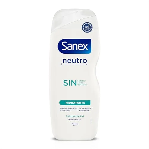 Sanex ▫️ Gel de Banho Neutro Hidratante (4x600 ml), com ingredientes essenciais, 0% de sulfatos*, 0% de sabão e 0% de corantes, para todos os tipos de pele, hidratação duradoura, tecnologia de tripla ação 2