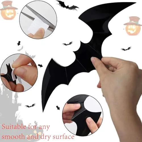 LIVELYPET ▫️ Decorações de Halloween com morcegos para parede, 81 unidades, 4 tamanhos, PVC realista, resistente à água, 3D preto, morcegos assustadores, autocolantes de morcegos para o Halloween, 3
