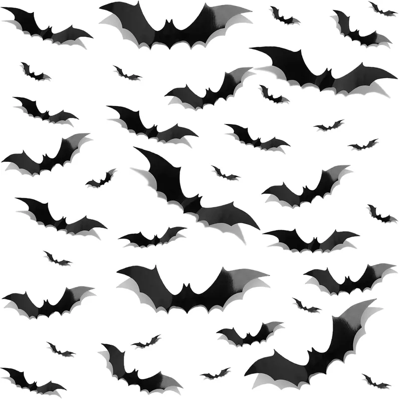 LIVELYPET ▫️ Decorações de Halloween com morcegos para parede, 81 unidades, 4 tamanhos, PVC realista, resistente à água, 3D preto, morcegos assustadores, autocolantes de morcegos para o Halloween,
