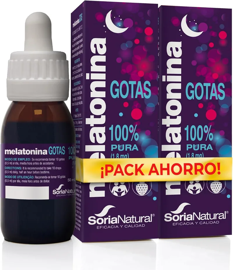 Soria Natural ▫️ Melatonin Pure Melatonin Drops 1.8 mg - Melatonina para dormir, 100% Pure - Melatonina Crianças e Adultos - 100 ml (EMBALAGEM 2x50ml)