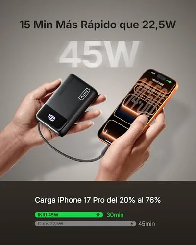 INIU ▫️ Power Bank, Pequeno, 20 000 mAh, 45 W, Carregamento Rápido, Bateria Externa de Viagem 3