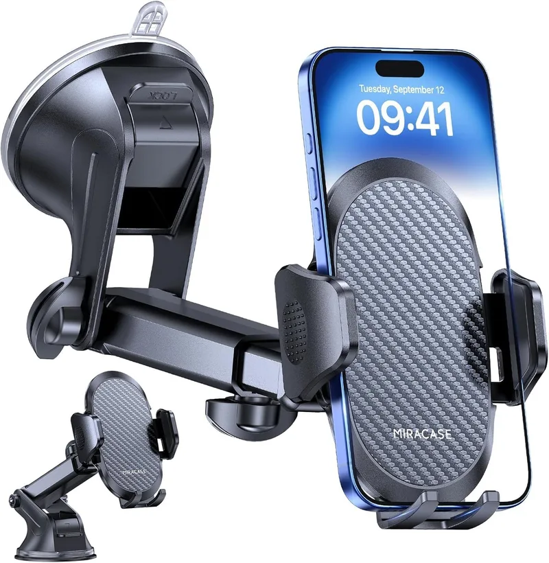 Miracase ▫️ Suporte para telemóvel para automóvel [2026 ventosa potente] Suporte para painel de instrumentos para automóvel Telemovel, suporte para telemóvel com ventosa rotativa de 360° compatível com iPhone e telemóvel de 4-7,2 polegadas