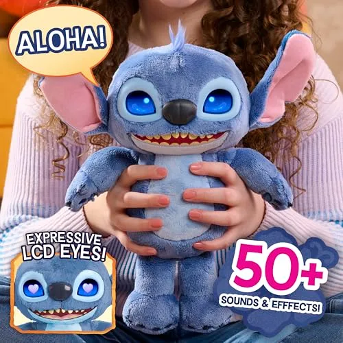 Just Play ▫️ Peluche Interativo da Disney «Stitch Many Moods», com 34,3 cm, mais de 50 sons e frases, olhos expressivos com ecrã LCD, brinquedo para crianças a partir dos 3 anos 2