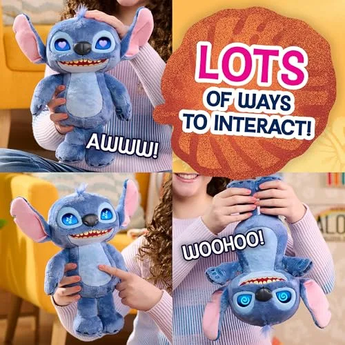 Just Play ▫️ Peluche Interativo da Disney «Stitch Many Moods», com 34,3 cm, mais de 50 sons e frases, olhos expressivos com ecrã LCD, brinquedo para crianças a partir dos 3 anos 3