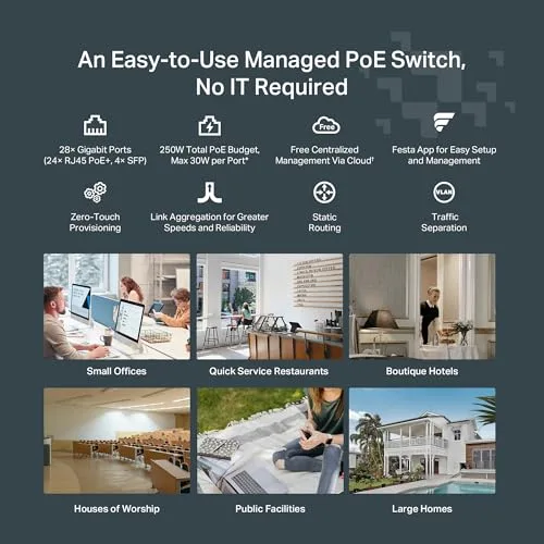 TP-Link ▫️ Festa FS328GP - Switch Ethernet PoE, 28 portas, 24 PoE, 250 W 7