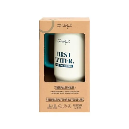 Mr. Wonderful ▫️ Caneca térmica para levar, com capacidade de 1,2 litros - Primeiro a água, depois o mundo - Caneca de aço inoxidável com parede dupla - Mantém o calor e o frio - 1,2 litros 5