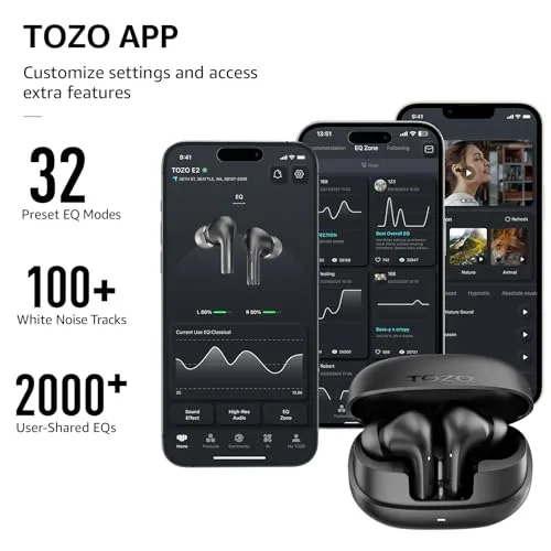 TOZO ▫️ Auscultadores sem fios E2 com Bluetooth 5.3: o teu som ideal, sempre 5