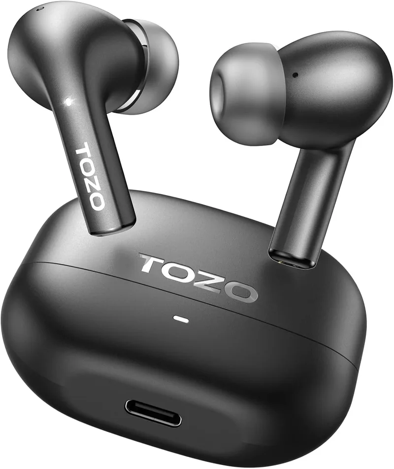 TOZO ▫️ E2 Auscultadores sem fios Bluetooth 5.3 com ORIGX Acústico, ENC, Chamadas, Ultraleves, EQs, Ajuste, Modo Gaming, 30 horas de reprodução, USB Tipo C, Preto