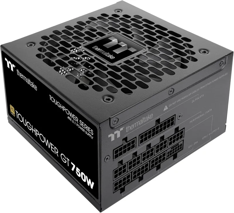 Thermaltake ▫️ Toughpower GT 750 W | Fonte de alimentação totalmente modular ATX 3.1 | PCIe 5.1 12V-2x6 nativo | 80 Plus Gold | Ventilador silencioso de 120 mm | Smart Zero Fan | 5 anos de garantia | Preto