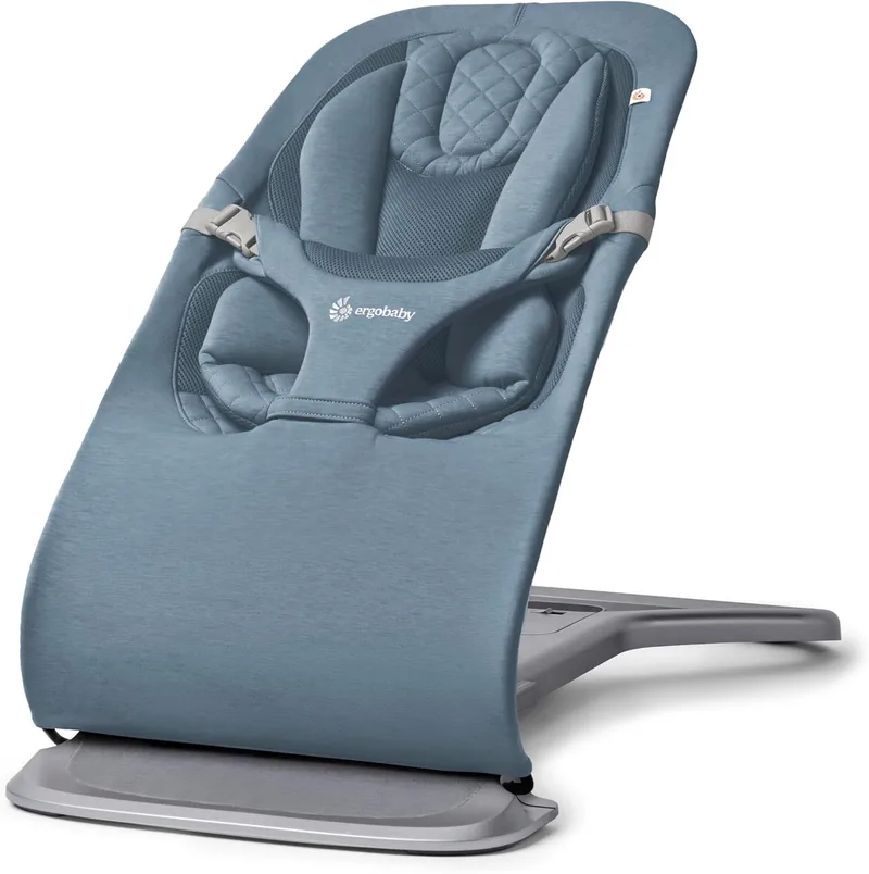 Ergobaby ▫️ Espreguiçadeira 3 em 1 Evolve, espreguiçadeira ergonómica para recém-nascidos desde o nascimento até ao bebé, almofada para recém-nascidos (2,5 kg - 13,2 kg), Oxford Blue