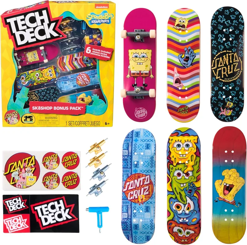 Tech Deck ▫️ Spongebob Sk8shop Fingerboard Bonus Pack, Mini Skates Coleccionáveis e Personalizáveis, Brinquedos para rapazes e raparigas a partir dos 6 anos