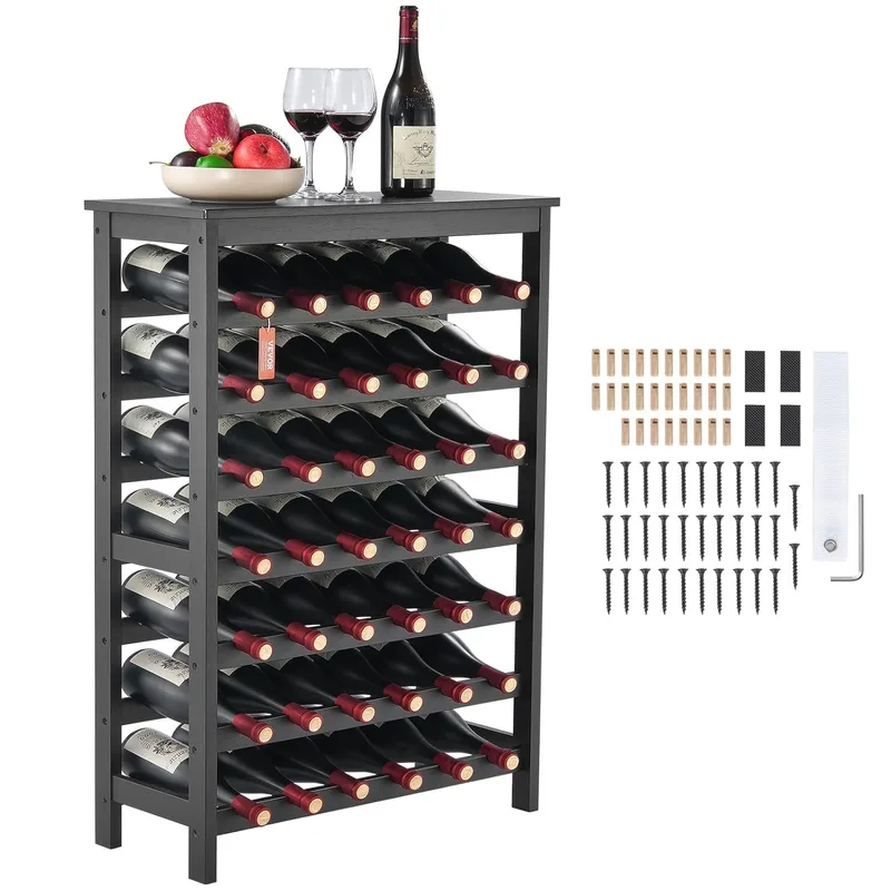 VEVOR ▫️ 42-Bottle Stackable Wine Rack Bamboo Storage Rack 660x290x1000 mm 7-Level Freestanding Wine Rack Shake-Free Wine Rack for Kitchen, Bar, Wine Cellar, Black