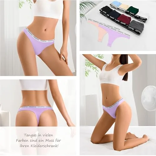 Uizuooy ▫️ Conjunto de 10 tangas para mulher - Conjunto de tangas suaves para mulher em algodão - Cuecas desportivas elásticas e respiráveis - Roupa interior - Cuecas de cintura baixa multicoloridas 2