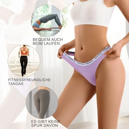 Uizuooy ▫️ Conjunto de 10 tangas para mulher - Conjunto de tangas suaves para mulher em algodão - Cuecas desportivas elásticas e respiráveis - Roupa interior - Cuecas de cintura baixa multicoloridas 5