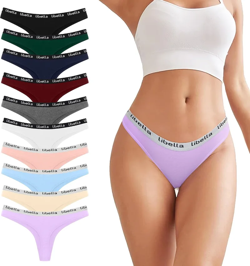 Uizuooy ▫️ Conjunto de 10 tangas para mulher - Conjunto de tangas suaves para mulher em algodão - Cuecas desportivas elásticas e respiráveis - Roupa interior - Cuecas de cintura baixa multicoloridas