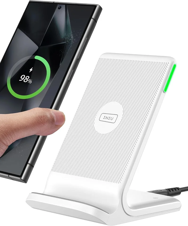 INIU ▫️ Carregador Sem Fios para iPhone, Carregador Sem Fios Rápido de 15 W com LED | Temp°Guard Exclusivo, Estação de Carregamento Rápido para iPhone 17, 16, 15 Pro MAX, Samsung S24, S23, Google Pixel 8, 7, 6, etc., Branco