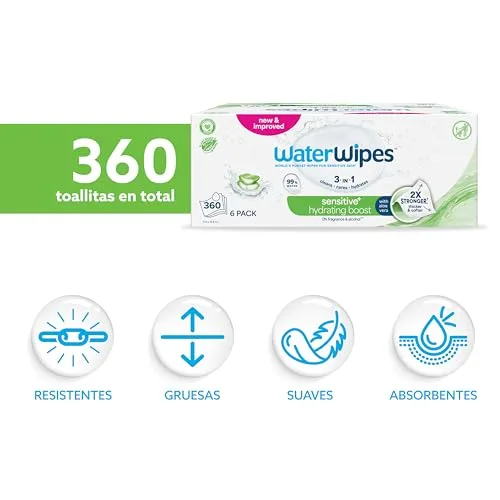 WaterWipes ▫️ Toalhitas Sensitive+ Hydrating Boost, 6 embalagens 2