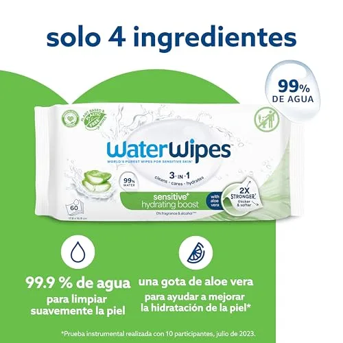 WaterWipes ▫️ Toalhitas Sensitive+ Hydrating Boost, 6 embalagens 4