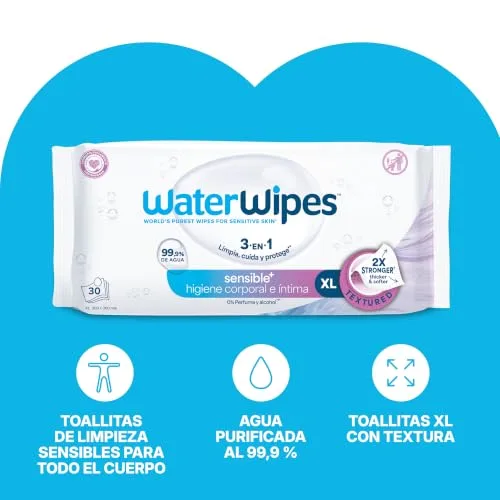 WaterWipes ▫️ Toalhitas Sensitive+ para o corpo e zonas íntimas XL, 99,9% de água, sem perfume 2