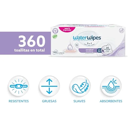 WaterWipes ▫️ Toalhitas de limpeza calmantes Sensitive+, 6 embalagens 2