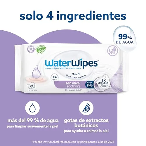 WaterWipes ▫️ Toalhitas de limpeza calmantes Sensitive+, 6 embalagens 3
