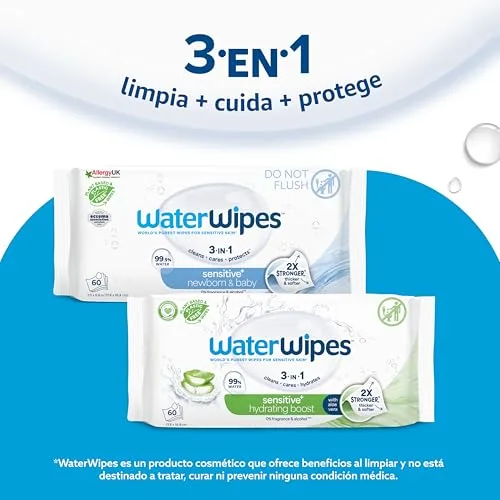 WaterWipes ▫️ Toalhitas de limpeza calmantes Sensitive+, 6 embalagens 6