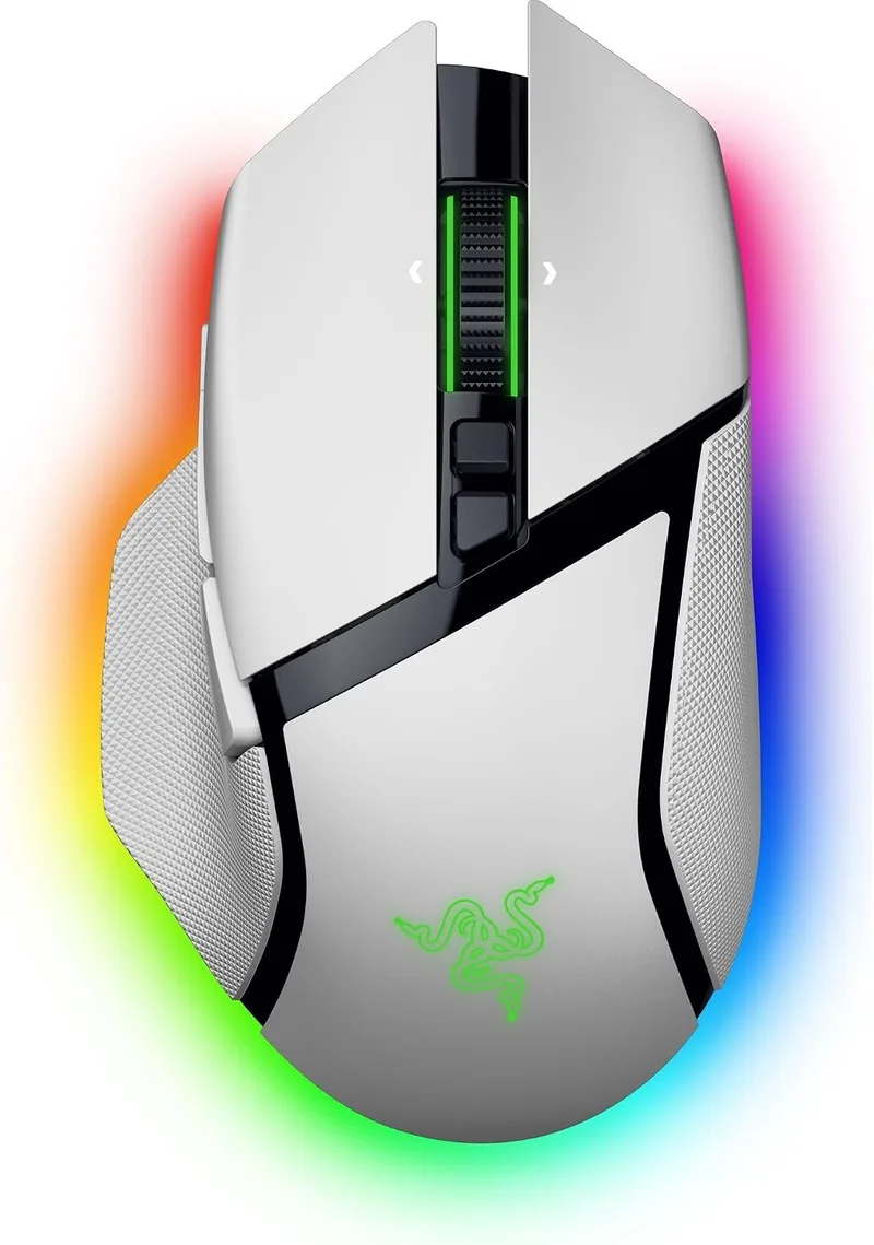 Razer ▫️ Basilisk V3 Pro 35K - Rato ergonómico sem fios, totalmente personalizável para jogos, com RGB cromático - Sensor ótico de 35K (roda configurável, 13 controlos personalizáveis) Branco