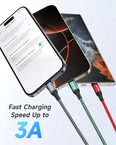 RAVIAD ▫️ Cabo USB-C de Carregamento Rápido, 2 m, Conjunto de 3, Cabo Tipo C com trança de nylon 2