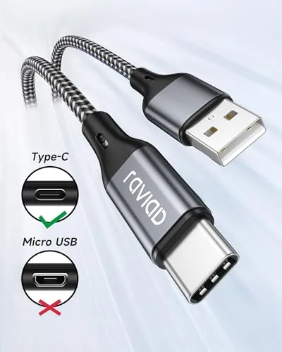 RAVIAD ▫️ Cabo USB-C de Carregamento Rápido, 2 m, Conjunto de 3, Cabo Tipo C com trança de nylon 3