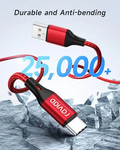 RAVIAD ▫️ Cabo USB-C de Carregamento Rápido, 2 m, Conjunto de 3, Cabo Tipo C com trança de nylon 5