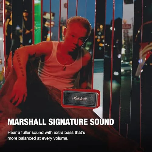 Marshall ▫️ Emberton III: Altifalantes Bluetooth portáteis, sem fios, emparelháveis, com classificação IP67 (resistentes ao pó e à água), mais de 32 horas de autonomia de reprodução – Preto e latão 2