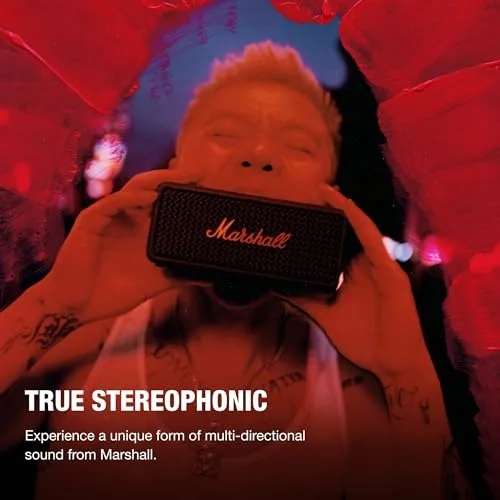 Marshall ▫️ Emberton III: Altifalantes Bluetooth portáteis, sem fios, emparelháveis, com classificação IP67 (resistentes ao pó e à água), mais de 32 horas de autonomia de reprodução – Preto e latão 3