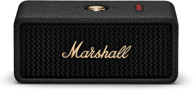 Marshall ▫️ Emberton III: Altifalantes Bluetooth portáteis, sem fios, emparelháveis, com classificação IP67 (resistentes ao pó e à água), mais de 32 horas de autonomia de reprodução – Preto e latão