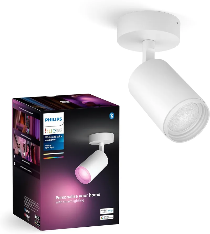 Philips Hue White & Color Ambiance Fugato Spot 1 flg branco 1x350lm, regulável, 16 milhões de cores, controlável por aplicação, compatível com Amazon Alexa (Echo, Echo Dot)