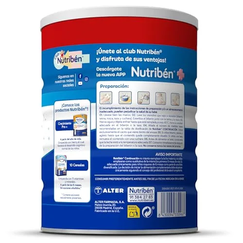 Nutribén ▫️ Continuación Pro Alfa 2 - Leite em pó de transição para bebés - Leite em pó para bebés a partir dos 6 meses - sem óleo de palma - com colher doseadora incluída - com DHA e OLM - 1 embalagem de 1 kg 2